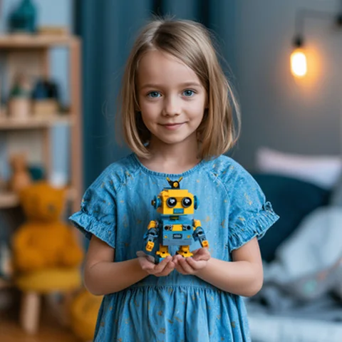 Kind mit kleinem Spielzeugroboter