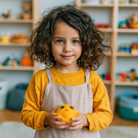 Kind mit orangefarbenem Ball