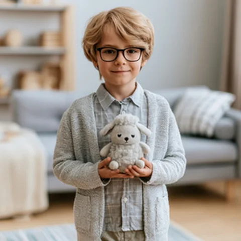 Kind mit weißem Stofftier