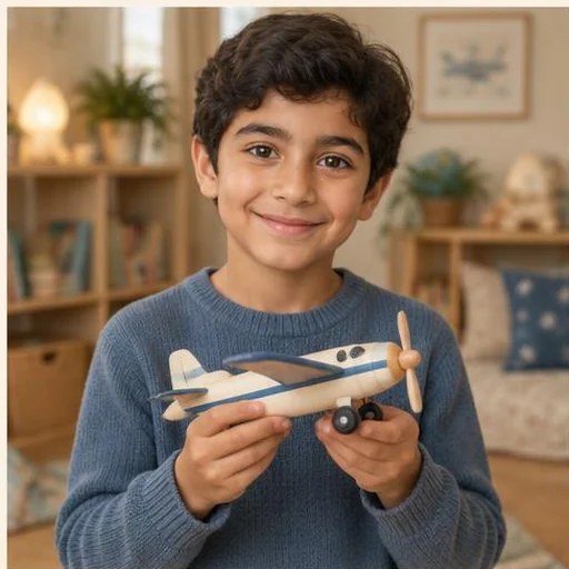 Junge mit kleinem Spielzeugflugzeug