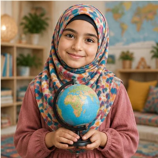 Mädchen mit Hijab und kleinem Globus