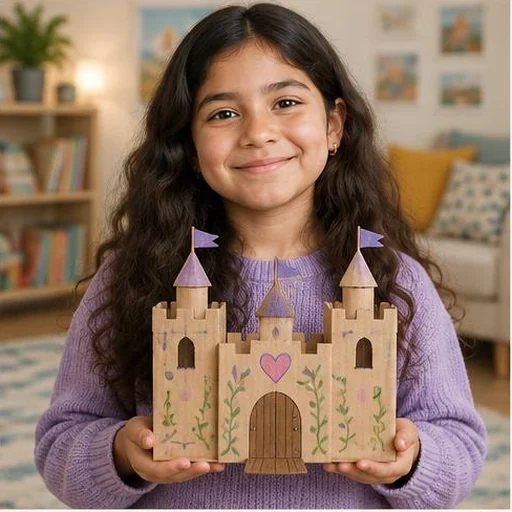 Mädchen mit einem selbst gebastelten Schloss